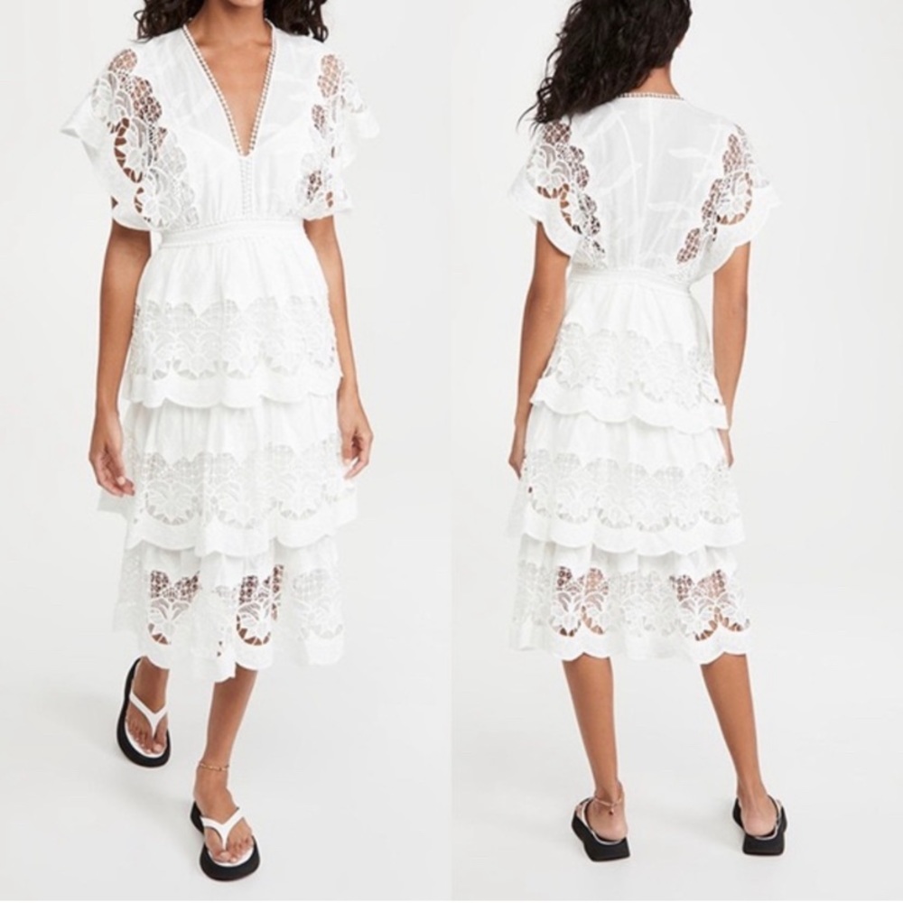Farm Rio White Richelieu Midi Dress Small - Picture 2 of 10